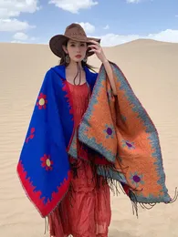 Halsdukar vintage etnisk stil mantel fördubblar twocolor huva förtjockad sjal kvinnlig resepar cachecol feminino inverno 231007