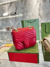 Borsa a tracolla da donna quadrata in vera pelle con motivo marmont alla moda, tracolla a catena in metallo, classica borsa griffata con fibbia a lettera circolare