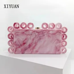 Kvällspåsar xiyuan kvinnor akrylkoppling för bröllopsfest damer lyxiga boutique rosa guld plånböcker och handväskor designer plånbok 231006