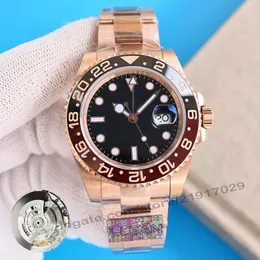 Czyste zegarki korzeniowe piwo automatyczne zegarek dla mężczyzn i kobiet zegarek GMT-Master II Black Dial Dwukolorowy 40 mm Luksusowy Lady