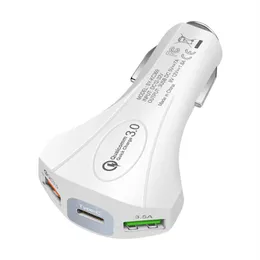 QC3.0 3.5A USB CAR CHARGER 18W 3ポートデュアルUSBカー携帯電話充電器アダプター用HuaweiタイプC USB充電器用のiPhone用