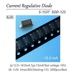 S-153T, 15,0 мА, SOD-123, диод регулятора тока, сокращенно CRD, представляет собой диод, который может обеспечивать постоянный и стабильный ток в цепи даже при изменении напряжения.