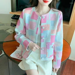 여자 재킷 가을 핑크 향기로운 격자 무늬 쇼핑 코트 스프링 쇼케 파라 무지 레스 자 케타 페미나