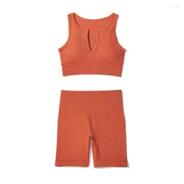 Ensembles actifs Sexy col en v gilet shorts vêtements de sport femmes Yoga ensemble tenues serrées sans couture costume femmes survêtements vêtements de Fitness