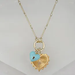 Pendant Necklaces Chunky Luella Double Heart Golden Bar Blue Enamel Sparkly Radiant Adorn Multi-charm Chain Necklace Jewelry Wholesale