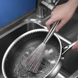 Stainless Steel Pan Brush Bowl Plate Long Handle Bamboo Brushes Strong Decontamination Convenient Fast sink stove Kitchen Clean Tools