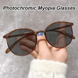 Sunglasses Color Changing Outdoor Myopia Glasses Round Frame Near Sight Eyeglasses Finished Optical Prescription Eyewear Diopter 0 TO -6.0