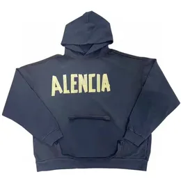 Felpa con cappuccio con stampa logo nastro giallo autunno e inverno per coppie Maglione lavato consumato con lettere larghe