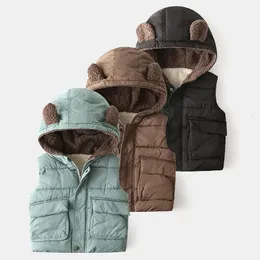 Waistcoat Baby Boys Winter Vest Fashion Girls Clothing Sleeveless Bear Coats With Hooded Warm Children Clothes 26 Years Old Infants 231007