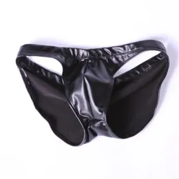 UNDUPTS PU Sivan Deri Tanga Kalça Shirring Briuss Erkekler Kilted Shapewear Lateks Seksi iç çamaşırı U Dışbükey Çantası Plited Pant241L