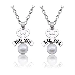 комплект из 2 шт., ожерелье с сердечком, модное ожерелье с жемчугом BIG SIS LIL SIS, семейное ожерелье для женщин, BBF Gifts216z
