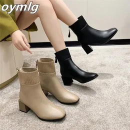 Boots Fashion Boots Women's Autumn Winter High Heel Women's Short Boots Simple Splicing Square Head Thick Heel Women's Boots 231007