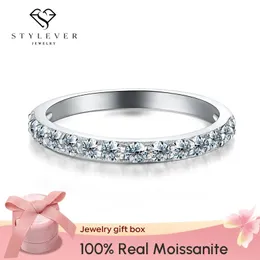 Anel solitário stylever real diamante empilhável anéis para mulheres 925 prata esterlina casamento banda na moda jóias 231007