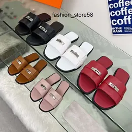 5A casual shoes Fashion latest womens Slippers Top Quality sexy designer slipper Casual genuine leather round toes beach flat shoes Classics Buckle Career solid wom