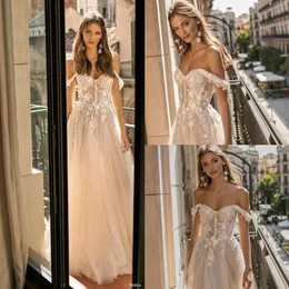 Muse By Berta 2019 A Line Wedding Dresses Off Shoulder Lace Sequins Sweep Train Bridal Gowns Beach Boho Plus Size Robe De Mariee252K