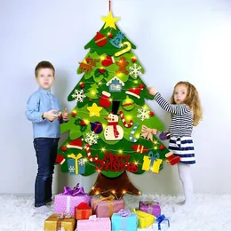Decorações de natal diy árvore de feltro para criança feltpinetree natal com luzes da corda crianças montessori brinquedo presente decoração para casa fontes de festa