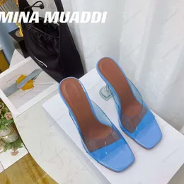 amina muaddi Luxury Designer sandals New clear Begum Glass Pvc Crystal Transparent Slingback Sandal Heel Pumps Naima embellished Light Blue Mules slippers shoes