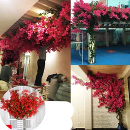Dekorativa blommor Hemblommor Arrangemang Artificial Bougainvillea Filigree Fake Wedding Decoration Diy Party Arch