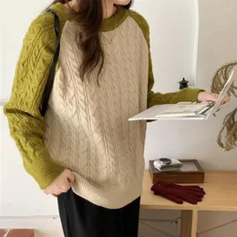 Women Sweters Colorblock Contrast Patchwork Twisted Knit Lose Pullover Sweter Kobiety jesień jesienna Jumn Knitted Fashion Casual