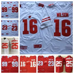 Wisconsin Badger in maga di calcio Stock 16 Russell Wilson 99 J.J.Watt 23 Jonathan Taylor 25 Melvin Gordon 28 Montee Ball Cucited Jersey