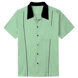 Men's Casual Shirts SISHION 2021 Grey Brown Green Men Shirt ST118 Cotton Button Up Classic Retro Bowling Plus Size Short Slee301F