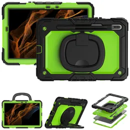 For Samsung Galaxy Tab S7 Plus 12.4 S7Plus S7FE S7 11 inch Cases Handle Grip Strap 360 Rotation Kickstand Heavy Duty Rugged Shokcproof Kids Tablet Cover +PET Screen Film