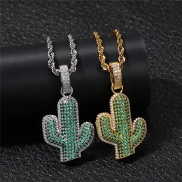 2019 Summer Green Cactus Necklace Iced Out Cubic Zircon Gold Plated Mens Hip Hop Jewelry Gift197W