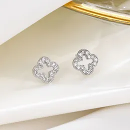 S925 Sterling Silver Hollow Clover Designer Earring Ear Brings Shining Zircon Crystal Earrings Earings for Women Girl Jewelry Gift