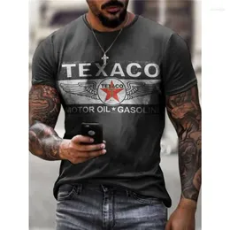 Męskie koszule T Summer Texaco retro w stylu retro swobodny 3D T-shirt street moda mody wydrukowane krótko-rękawowe luźne wierzchołki men195p