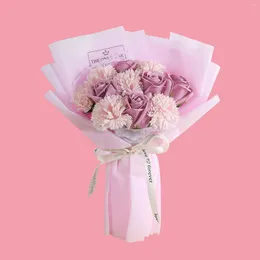 Decorative Flowers Carnation Soap Preserved Day Pink Flower Bouquet Rose Mother's Home Decor White Roses Artificial 100pcs