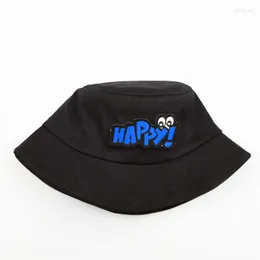 Berets 2023 Happy Letter Embroidery Cotton Bucket Hat Fisherman Outdoor Travel Sun Cap Hats For Men And Women 326