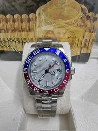 Med original Box Automatisk 2813 Mäns Watch Red Blue Ceramic Bezel Meteorite Dial 904L Steel Super Edition Band Card