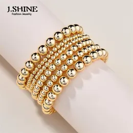 Jshine 2021 na moda 6 pçs conjunto multi camadas empilhadas ccb cor de ouro bola frisado pulseiras conjunto camadas punk empilhável mão jóias288u