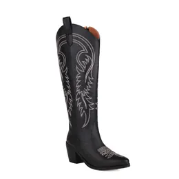 35-43 Stora kvinnors stövlar Autumn/Winter Embroidered Thread Thick Heel Side Zipper High Sleeve Boots Long Boots H298 231003