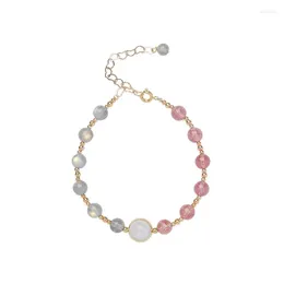 Pulseras Con Dijes Pulsera Romántica De Cristal De Fresa Y Piedra Lunar Gris - Captivate Hearts