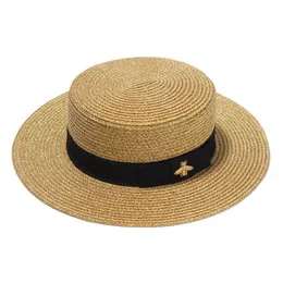 Fashion-Woven Wide-BreMed Hat Gold Metal Bee Fashion Wide Straw Cap Parent-Child Flat-Top Visor Woven Straw Hat263t