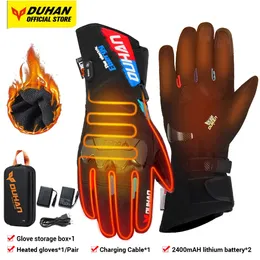 Five Fingers Gloves DUHAN Motorcycle Heating Gloves Battery Powered Moto Guantes Winter Waterproof Riding Gloves Outdoor Keep Warm Guantes Para Moto 231007