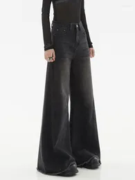 Calças de brim femininas vintage preto gótico em linha reta y2k 90s baggy harajuku perna larga calças jeans senhoras streetwear calças de cowboy roupas
