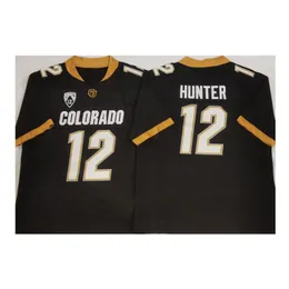 Homens College Colorado Buffaloes Jersey Branco Preto 12 Travis Hunter American Football Wear Universidade Tamanho Adulto Costurado Jerseys Mix Order