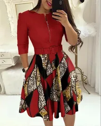 Ethnic Clothing African Dresses For Women Autumn Elegant Long Sleeve O-neck Orange Yellow Red Green Polyester Dress