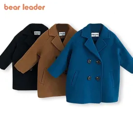 Coat Bear Leader Baby Boy en Jacket Long Double Breasted Warm Infant Toddler Lapel Tweed 2023 Autumn Winter Outerwear Coats 231007