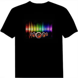 Ljudaktiverad LED-bomullst-skjorta Ljus upp och ner blinkande utjämnar el t-shirt män för rock disco party dj topp tee2770