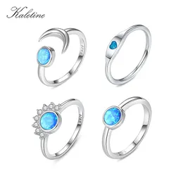 Solitaire Ring Kaletine 925 Sterling Silver Boho Midi Moon Heart Pearl Rings For Women Opal Crystal Finger Female Wedding Jewelry Gifts 231007