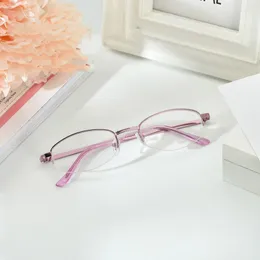 Solglasögon Pink Fashion Half Frame Harts Ultra Light Reading Glasses Ladies Elegant Presbyopic Eyewear Degree 1 1,5 2 2,5 3 3,5 4