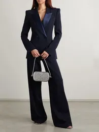 Kvinnors tvåbitar byxor 2023 Elegant kostym Double Breasted Luxury Shicing Lapel Office Blazer 2 Pieces Pantalons Outfit Set Ensembles