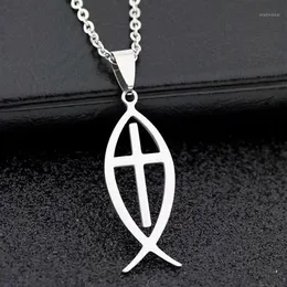 LOT 12 pcs fashion cross Stainless steel jesus fish pendants necklaces Jewelry ST03-11331o