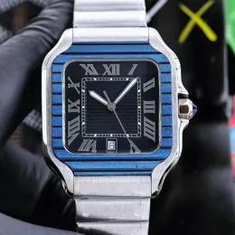 Mens relógio original de alta qualidade 39mm tamanho luxo designer relógios mostrador azul pulseira de metal de aço inoxidável relógios casuais esporte relógio Montre de Luxe Sants