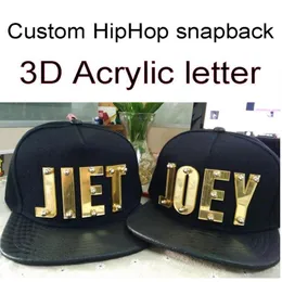 Top Caps PU 3D Letters Altın Erkekler Kadın Yeni Unisex Ayarlanabilir Beyzbol Kapağı DIY Adı Mektup Pamuk Hip Hop Serin Yakışıklı Hats192r