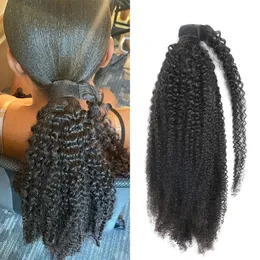 Afro kinky curly curly pontytail tailian mongolian kinky curly wrap onlic ounder ponytail 4b 4c remy hair extensions human hair pony tail tail severy 120g jet black