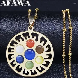 Pendant Necklaces 7 Chakra Reiki Healing Necklace Stainless Steel Gold Color Yoga Spiritual Jewelry Cadena De Oro Hombre N4229S01